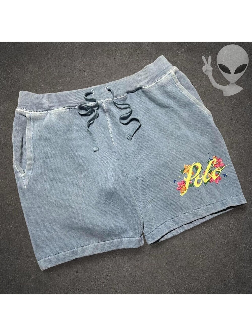 Polo Ralph Lauren Mens Size M Blue Hawaiian Floral Script Logo Fleece Shorts
